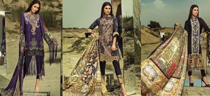 House of Ittehad Winter Embroidered Shawl Linen Dresses 2018-2019