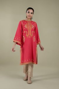 Dyed & Embroidered Kashmiri phiran in red