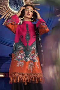 Latest Maria B Winter Printed Pink orangeDresses