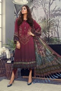 Maroon linen shirt with chiffon dupatta