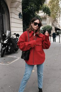 red woolen jacket