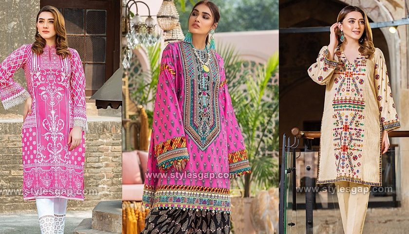 latest summer lawn Printed Embroidered Kurtas & stitching styles