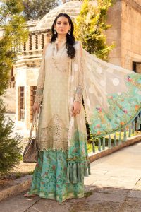 This pastel pink suit from this assortment is just amazing. The pretty embroidery on the shirt paired with an embroidered net dupatta. It comes up with white cambric trouser.