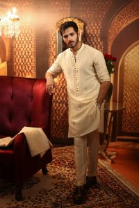 wahaj ali wearing off white cream kurta trouser