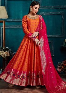 orange and red combo formal frock